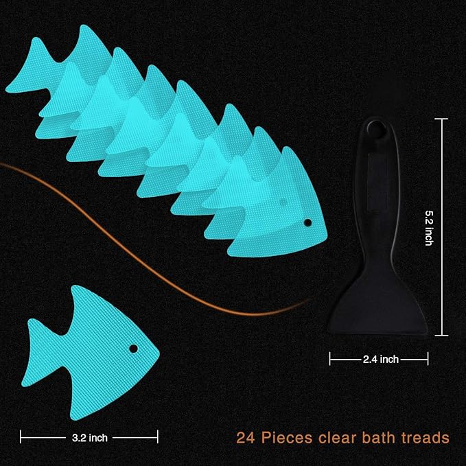 Bathtub Stickers Non-Slip, 24 PCS Safety Shower Treads Adhesive Appliques with Premium Scraper (Blue)