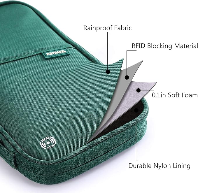 VanFn RFID Travel Passport Wallet, Family Passport Holder, Trip Document Organizer P.Travel Series (Nylon - Green)