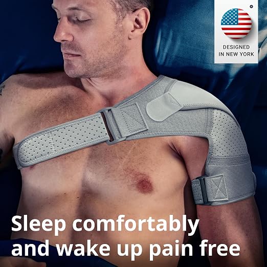 FIGHTECH Rotator Cuff Shoulder Brace for Men and Women - 2 Sizes - Shoulder Support - Pain Relief - Gray - Large - Fits Most Men - Bicep 12-17"