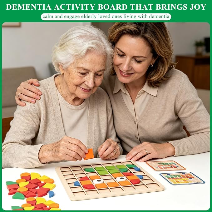 120 Pieces Wooden Puzzle Blocks for Seniors | Memory Games for Adults, Dementia Must Haves, Tangram Puzzles for Elderly, Alzheimer's Activity Board