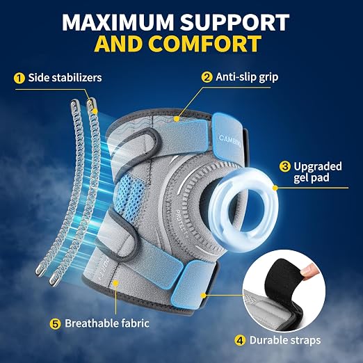 CAMBIVO ELITE Knee Brace with Side Stabilizers & Open Patella Gel Pad — Adjustable Support for Meniscus, Arthritis, ACL, MCL Recovery, Knee Support for Men and Women - Please Check Size Chart