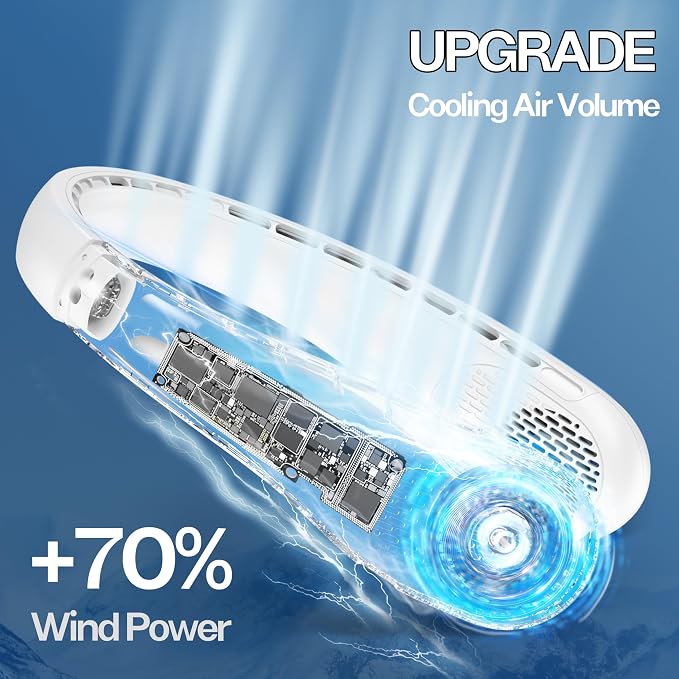 KIDEE Neck Fan, Portable Fan, Neck Fans Rechargeable, Upgraded LED Display, 4000 mAh Battery Operated, 3 Speeds Adjustable Personal Wearable Fan, Gifts for Women Men, Pearl White