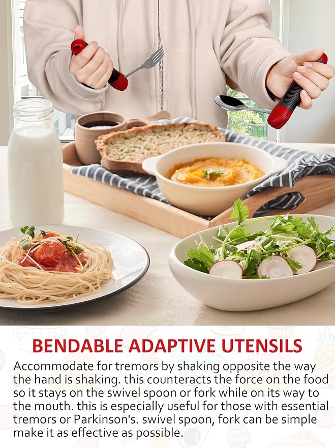 Adaptive Utensils Weighted Spoon Fork Set for Hand Tremors, Parkinson's & Arthritis | Non-Slip Grip Aid for Elderly, Disabled Adults, Weak Hand Support, Handicapped-Friendly, Travel-Ready Eating Utensils