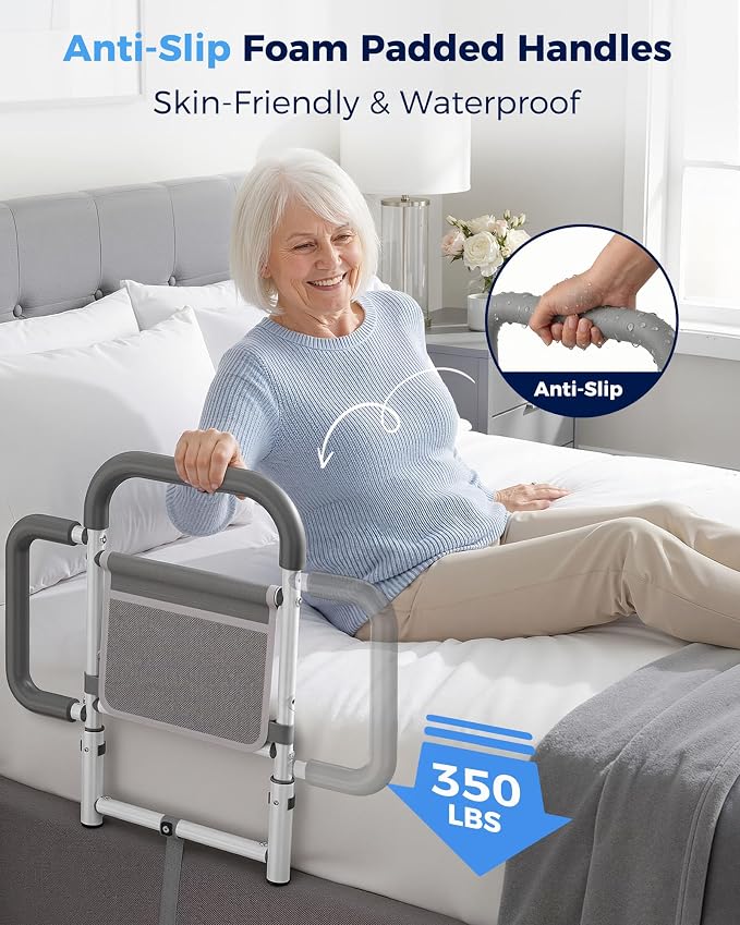 ONTHEWEI Bed Rails for Elderly Adults Safety, with Double Non-Slip Handle & Storage Pouch, Fits Most Bed Sizes, Bed Assist Rails for Seniors and Post-Surgery,Reduce Falls & Support Independence