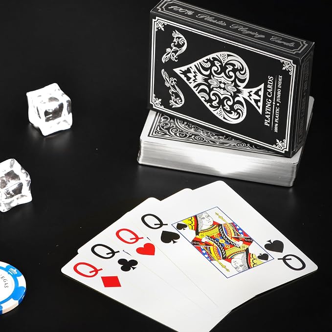 Plastic Playing Cards Waterproof Cards, Deck of Cards, Large Print Playing Cards for Adults Seniors, Premium Poker Card for Blackjack, Euchre, Canasta, Go Fish Card Games (Silver)