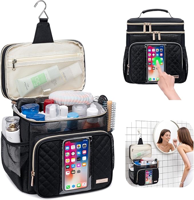 Tealari Large Toiletry Bag for Women Men,Bathroom Bag,Water Resistant Shower Bag,Makeup Bag,Portable Shower Caddy for College Dorm,Hanging Travel Toiletry Bag with Transparent Waterproof Phone Pocket