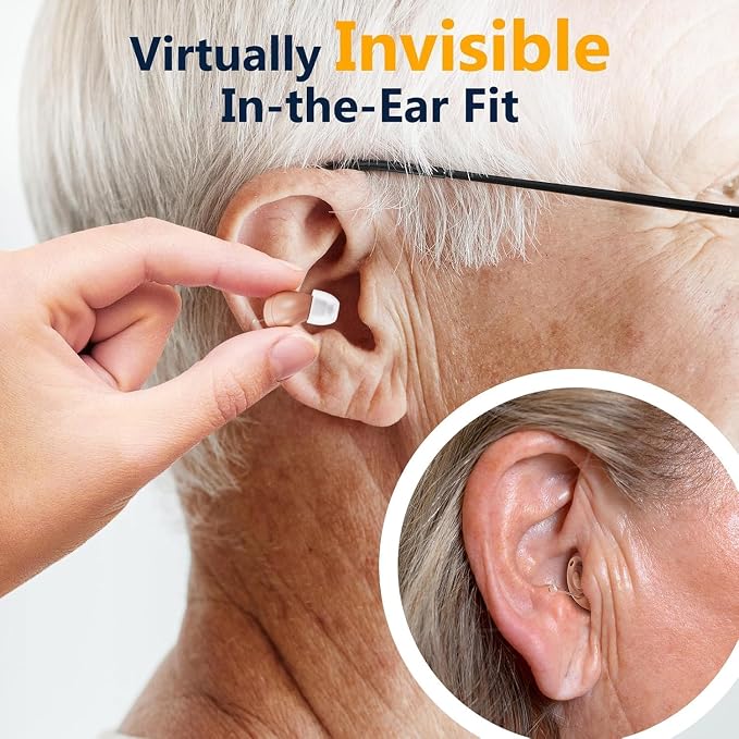 Hearing Aids for Seniors, Mini Rechargeable and Long-Lasting Invisible in-THE-Ear Hearing Aids with Noise Cancelling, Customizable Listening Experience and Easy Control (Beige)