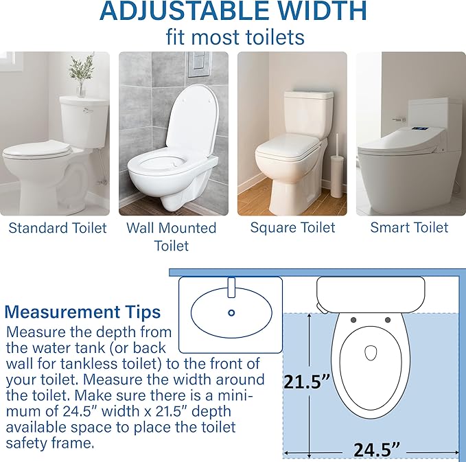 Vaunn Medical Deluxe Adjustable and Foldable Toilet Safety Frame, Bathroom Handrail Assist Grab Bar Handle (White, Adjustable Width and Height)