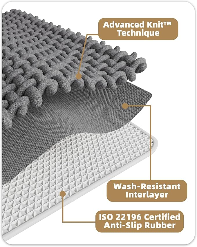 Color&Geometry Chenille Pile Large Bathroom Rugs Upgraded Denser, 24"x59" Non Slip Absorbent Green Bath Mats for Bathroom Thin Fit Under Door, Washable Quick Dry