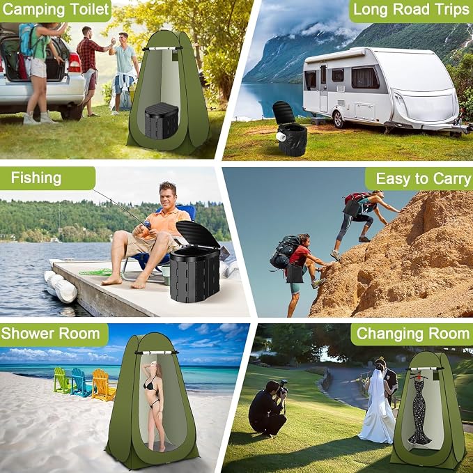 Portable Toilet Kit, Camping Toilet with Pop-Up Privacy Tent Toilet Bags, Washable Portable Outdoor Showers Changing Rooms