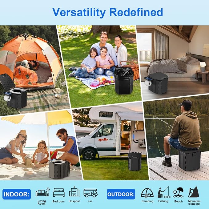 Portable Toilet for Adults, Foldable Camping Toilet Travel Floding Potty with Lid & Paper Holder, Upgrade Water Barrier,Compact Lightweight Design for Car/RV/Hiking/Beach/Camping,450lbs Capacity