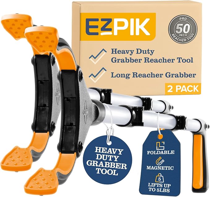 New 2026 EZPIK Pro 50" Foldable Grabber Reacher Tool for Seniors - Grabbers for Elderly Reaching Tool Heavy Duty Pickup Trash Picker Upper Equipment - Claw Grabber Stick for Reaching Aids, 2-Pack