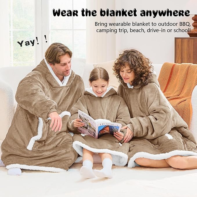 JOYWOO Nude Kids Wearable Blanket Hoodie, Oversized Cat lovers Hoodie Blanket for kids & Teens,Birthday Gifts for Girl Boys,Cozy Fuzzy Sherpa Fleece Blanket Giant Pocket Winter Gifts,Nude