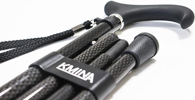 KMINA Folding Cane for Men and Women (Carbon Fiber), Soft Grip, Adjustable Height, Lightweight, Black, PRO Model