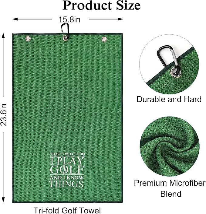 DYJYBMY That's What I Do I Play Green Golf Towel with Clip, Embroidered Golf Towel for Grandpa, Father's Day Retirement Gifts for Husband Dad Grandfather Uncle, Retro Golfing Accessories for Men
