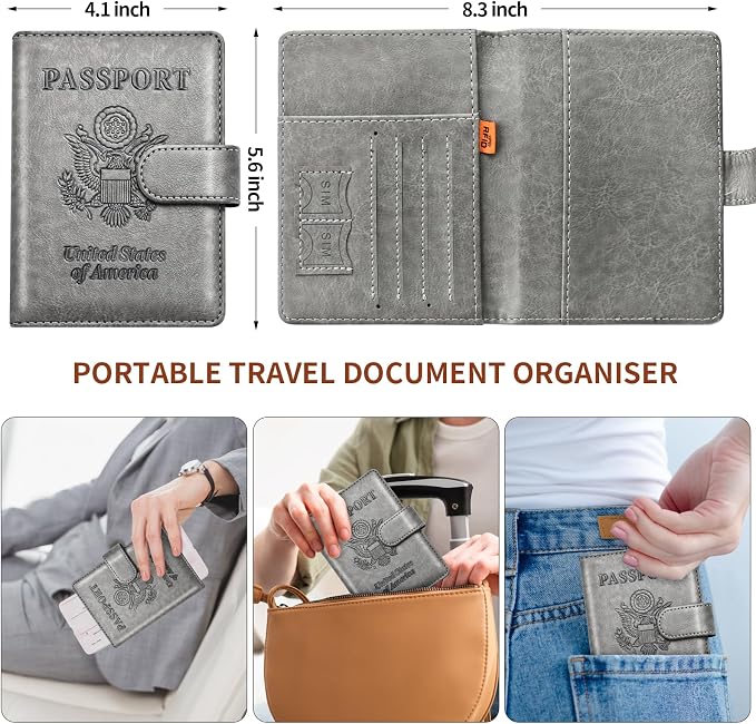 Herain Passport Holder for Travel Essentials, 2 Pcs Passport Cover Wallet Case Travel Gifts Women Men Family, RFID Passports Book Card Holders Travels Cruise Accessories Must Haves