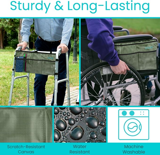 Vive Walker Bag - Accessories Wheelchair Basket Pouch (Water Resistant) - Seniors Caddy Accessory Attachment for Folding, Rolling Walkers - Carry Storage Carrier Tote - Lightweight, Universal Size