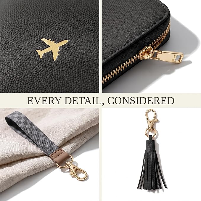 Beautiful Passport Holder And Travel Wallet with Wristlet Strap | All-in-One Organizer for Women Holds up to 4 Passports, w Card Slots and Keychain - RFID Blocking Keeps Documents Safe