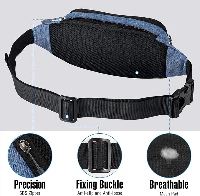 WATERFLY Small Fanny Pack Crossbody Lightweight Waist Bag for Woman Man | Adjustable extender strap, Slim compact, Water-resistant durable material, Breathable back pad, Multi-scene for travel, daily