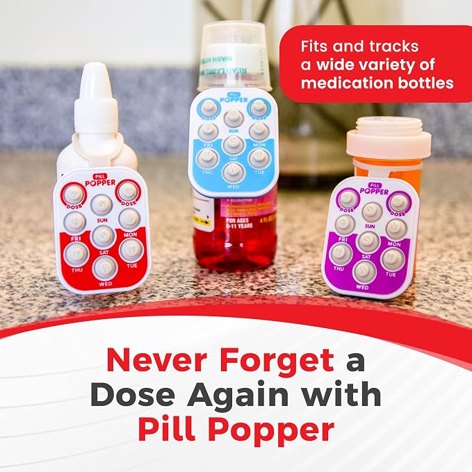 Pill Popper Medication Tracker, Daily Pill Reminder, Small and Portable Memory Aid with Buttons, Attaches to Pill Container, Tracks up to 3 Doses per Day, Multicolor, 3-Pack - Easy To Use Products