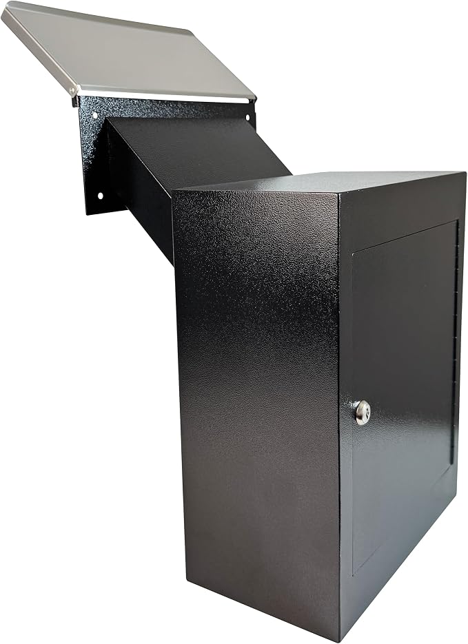 Through-the-Wall Locking Mailbox with Anti-Fishing Chute | Heavy-Duty Steel Mail Drop Box with Rainproof Cover & Adjustable Sleeve for Homes, Offices & Apartments, Black