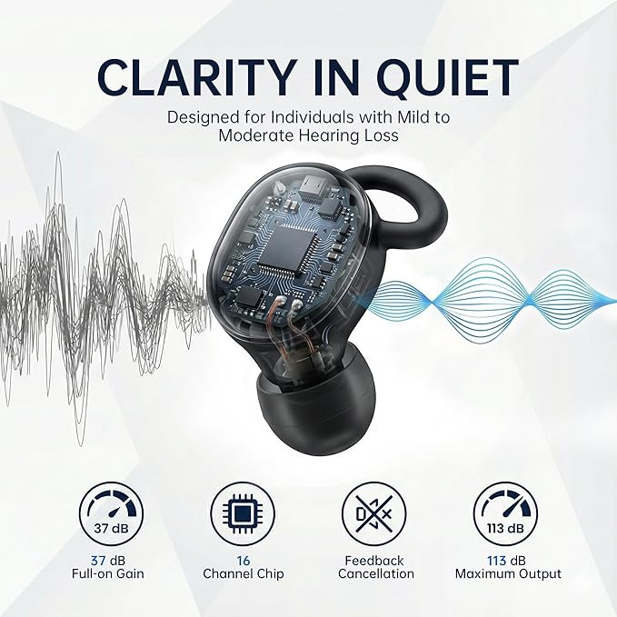 Hearing Aids for Seniors, Hearing Amplifiers with App Control, Rechargeable Hearing Aids for Adults, 16 Channel, Noise Reduction, OTC Hearing Aids for Mild to Moderate Hearing Loss
