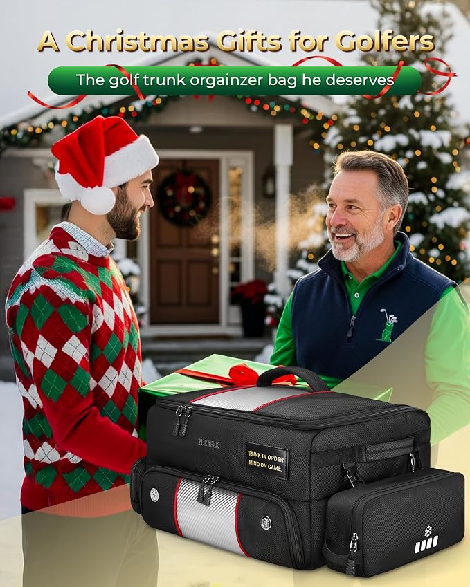 YOREPEK Upgraded Golf Trunk Organizer with Removable Insulated Pouch | Golf Gifts for Men, Golf Organizer with Dust-Proof Protective Layer, Multi-Compartment fit 2 Pairs of Shoes, Golfing Stuff