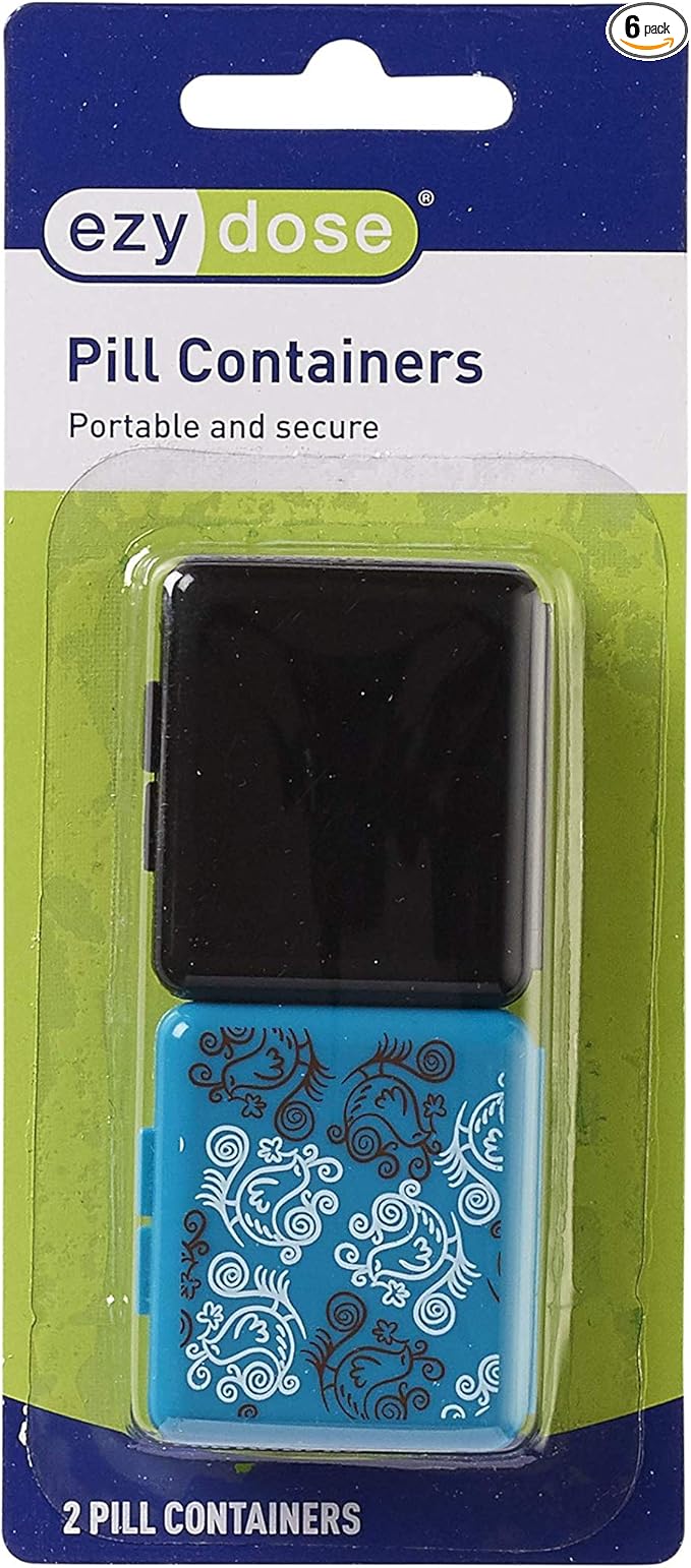 Ezy Dose Daily Travel Pocket Pharmacy Pill Organizer, Vitamin and Medicine Box, Snap-Shut Compartments, Color and Designs May Vary