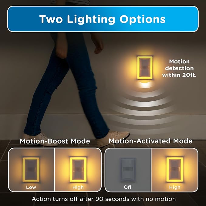 Enbrighten SleepLite Plug in Night Light with Motion Sensor, 2 Pack | Amber 2200K Light for Bedroom, Nursery, and Kids Room, UL Certified, Energy Efficient, White