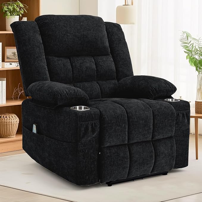 Korser Recliner Chair for Adults, Wall Hugger RV Recliner with Massage and Heating, Zero-Gravity Recliners, Electric Power Recliner Chair for Living Room, Bedroom, Home, Theater Seating (Black)