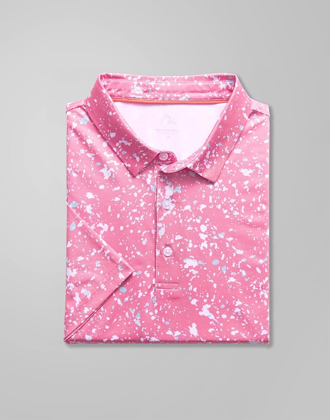 Obla Mens Golf Polo Shirts Short Sleeve Dry Fit Performance Moisture Wicking Casual Print Collared Golf Shirts for Men