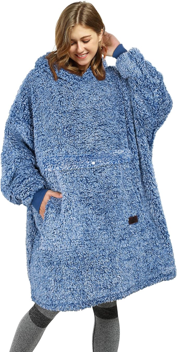 Catalonia Oversized Blanket Hoodie Sweatshirt, Wearable Sherpa Lounging Pullover for Adults Women Men