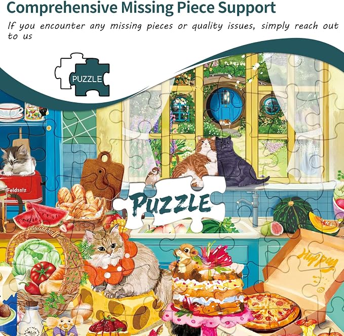 1000 piece Puzzle for Adults,Kitchen Jigsaw Puzzle 1000 Pieces for Adults,Challenging Family Games Holiday Party Gifts -1:1 Poster Interlock Perfectly Letter on Back-Cat Kitchen