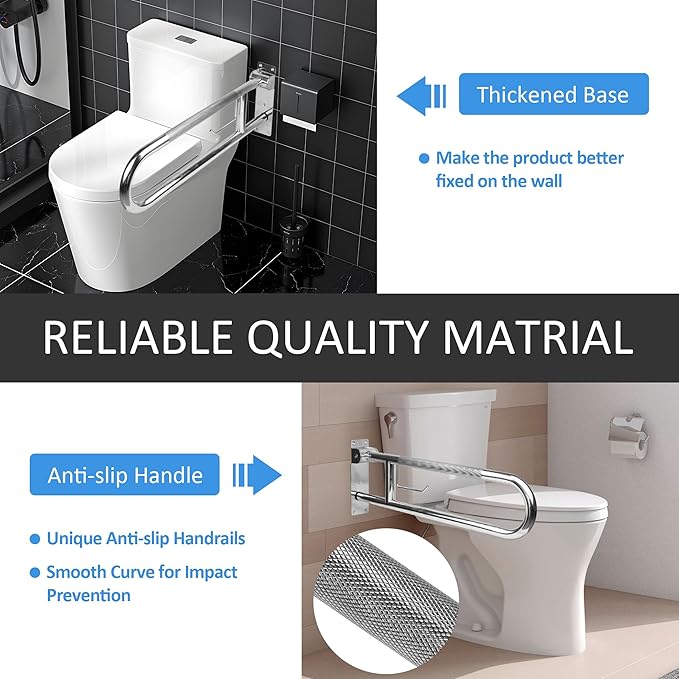 Handicap Grab Bar, 29.5 Inch Stainless Steel Toilet Safety Rails, Disabled Flip-Up Bathroom Grab Bars with Paper Holder, Anti-Slip Toilet Handrails Hand Grips Handicap Grab Bars for Elderly