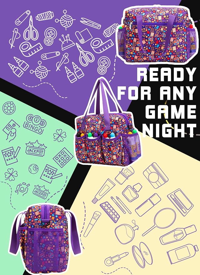 Bingo Bag with Pockets for Daubers Dabbers | Casino Bingo Game Accessories for Adults - Bolsa de Bingo con Bolsillos Violet