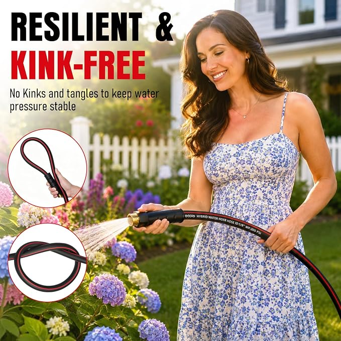 Heavy Duty Garden Hose 50ft, NON-EXPANDABLE Flexible Water Hose, Kink Resistant Lightweight Hybrid Hose, Leakproof Hose Male to Female Fittings