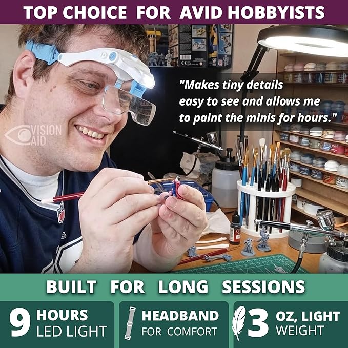 Vision Aid Expert Edition Magnifying Glasses with USB Rechargeable LED Light and Storage Case Hands Free Head Magnifier for Hobby Painting Close Work