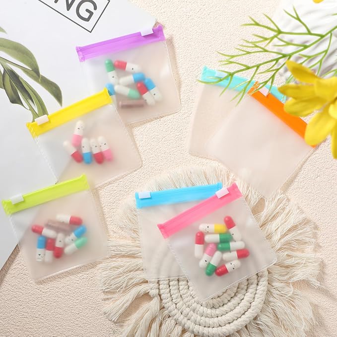 Sherr 29 Pcs Zippered Pill Pouch Bags Reusable Pill Pouch Set Clear Plastic Medicine Bag Resealable Travel Medicine Organizer Travel Storage with Slide Lock for Small Items