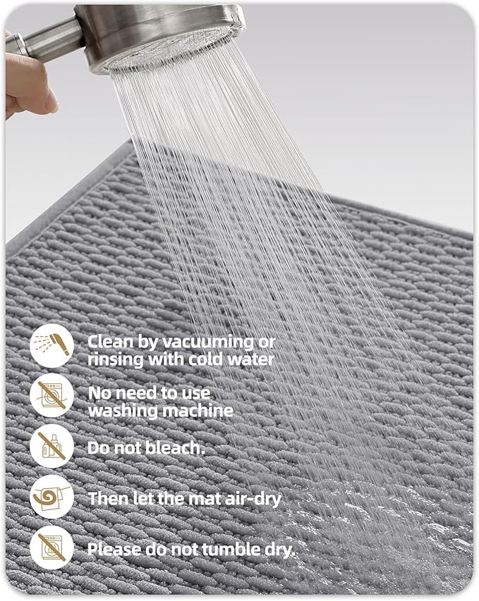 Color&Geometry Bathroom Rugs with Rubber Backing, Non Slip Machine Washable Bath Mat, Soft Absorbent Chenille Boho Carpet for Bathroom Floor, Tub and Shower,24"x36", Dark Grey