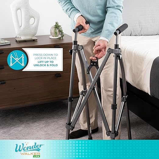 Stander Wonder Walker Lite Short, Lightweight Junior Folding Mobility Aid for Petite Adults, Seniors, and Elderly, Collapsible Travel Assistant with Rubber Feet for Support, Vivid White