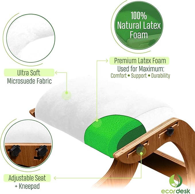 Ergonomic Kneeling Chair, Adjustable Seat - Office Chair for Desk, Posture Corrector, Premium Comfort Cushion, Wooden Rocking Knee Chair (Pecan)