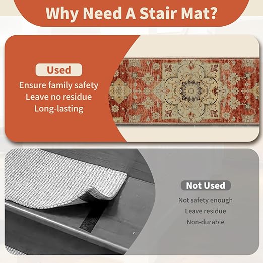 Non Slip Stair Treads for Wooden Steps, 15 Pack 8"x30" Washable Carpet | 8x30 in soft chenille polyester stair treads with reusable TPE backing for indoor wood stairs, dogs, kids, and seniors