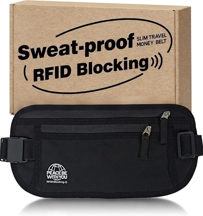 Money Belt for Travel, Passport Holder, RFID Blocking, Extender Strap | 3rd Gen Slim Waist Wallet Anti Theft to Protect Cash, Credit Cards and Document Under-Clothes for Men & Women, Black, Bamneat