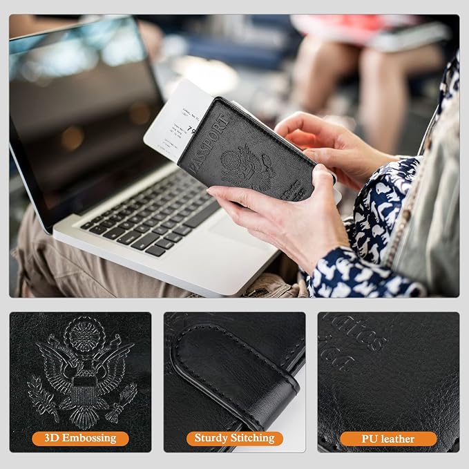 TIGARI Passport Holder for Travel Women Men, PU Leather Waterproof RFID Wallet Cover Case Sleeve, Valentines Day Gifts, Vacation Plane Cruise Travel Document Organizer Essentials