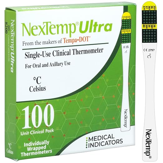 Ultra Disposable Thermometer (100-Pack, Celsius) — Oral Thermometer for Adults, Single Use, Battery Free, Hygienic, High Accuracy Readings in 1 Minute, for Home, Clinic & Travel