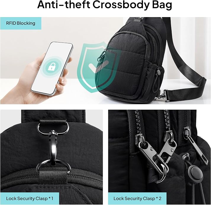 TOPEAST Sling Bag for Women, Anti-Theft Crossbody Bag with RFID Blocking & Small Water Bottle Holder for Travel
