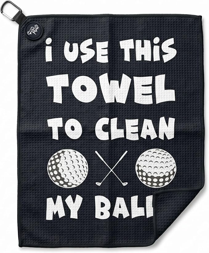SHANKITGOLF Golf Towel Funny Microfiber with Magnetic Clip, Ball Cleaner for Clubs, Premium Cart Attachment, Golf Accessories Gift for Men, Golfers, Dad (Magnetic Clean My Balls)