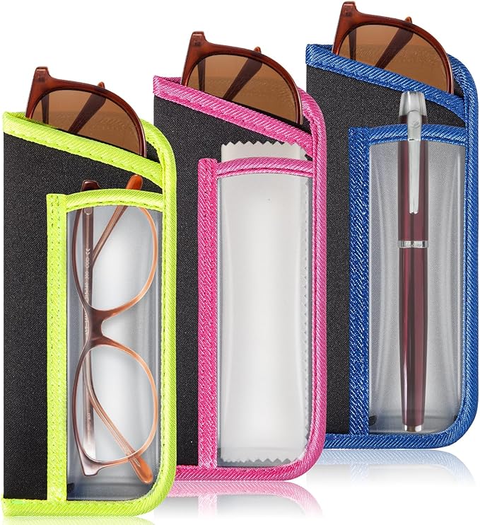TRIUMPH VISION Reading Glasses Pouch Eyeglass Sleeve Soft Case Slim 3 Pack | Alternative to Bulky Case Lightweight，Neoprene Lined Padded Protect Optical lens Slip in, Cute Pattern Portable for Daily Use