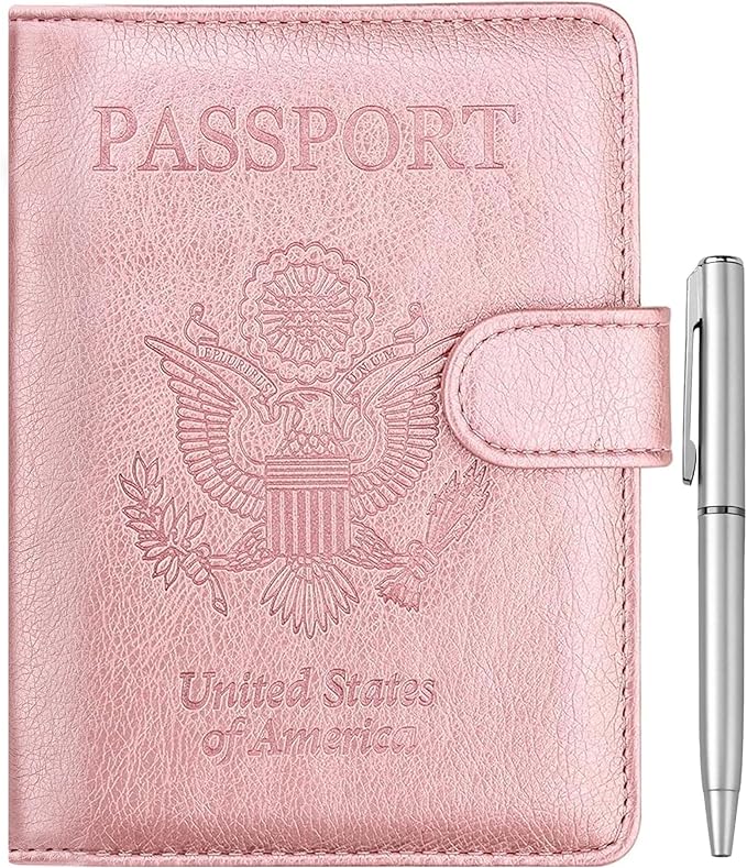 WALNEW Passport Holder for Travel, RFID Passport Wallet, Travel Essentials | PU Leather Passport Cover Case with Pen Holder, Travel Must Haves Accessories, Passport Book Holder for Women