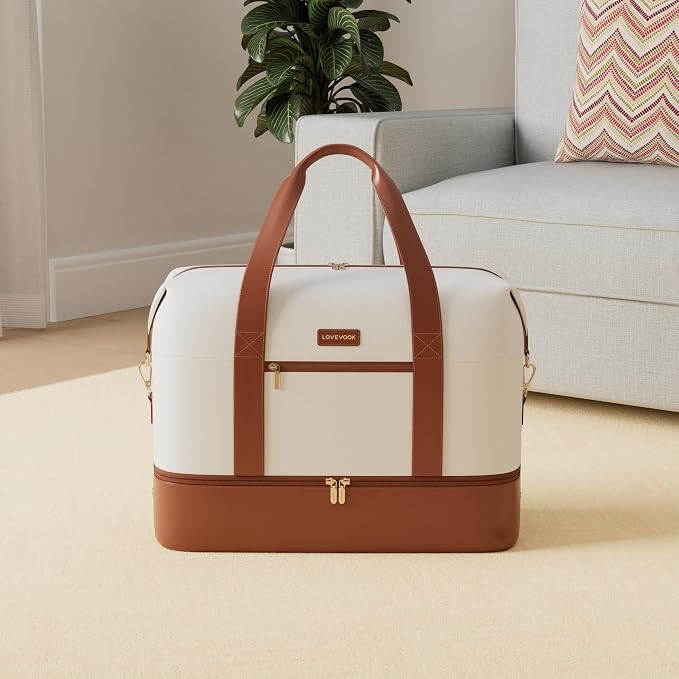 LOVEVOOK Weekender Bag for Women, Large Duffle Bag for Travel with 2 Packing Cubes, Carry on Overnight Bag with Shoe Compartment, Mom Hospital Bags for Labor and Delivery
